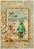 Новогодняя открытка ручной работы "Мальчик на санях"
